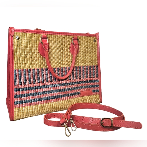 Chiara-Ferretti Handbags - [Chiara-Ferretti] Italian Woven/ Coral Pink Soft Leather Satchel/Crossbody Bag